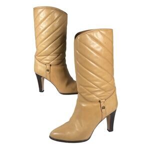 women's heel mid calf boots cream beige size 5 - 23 vintage paris